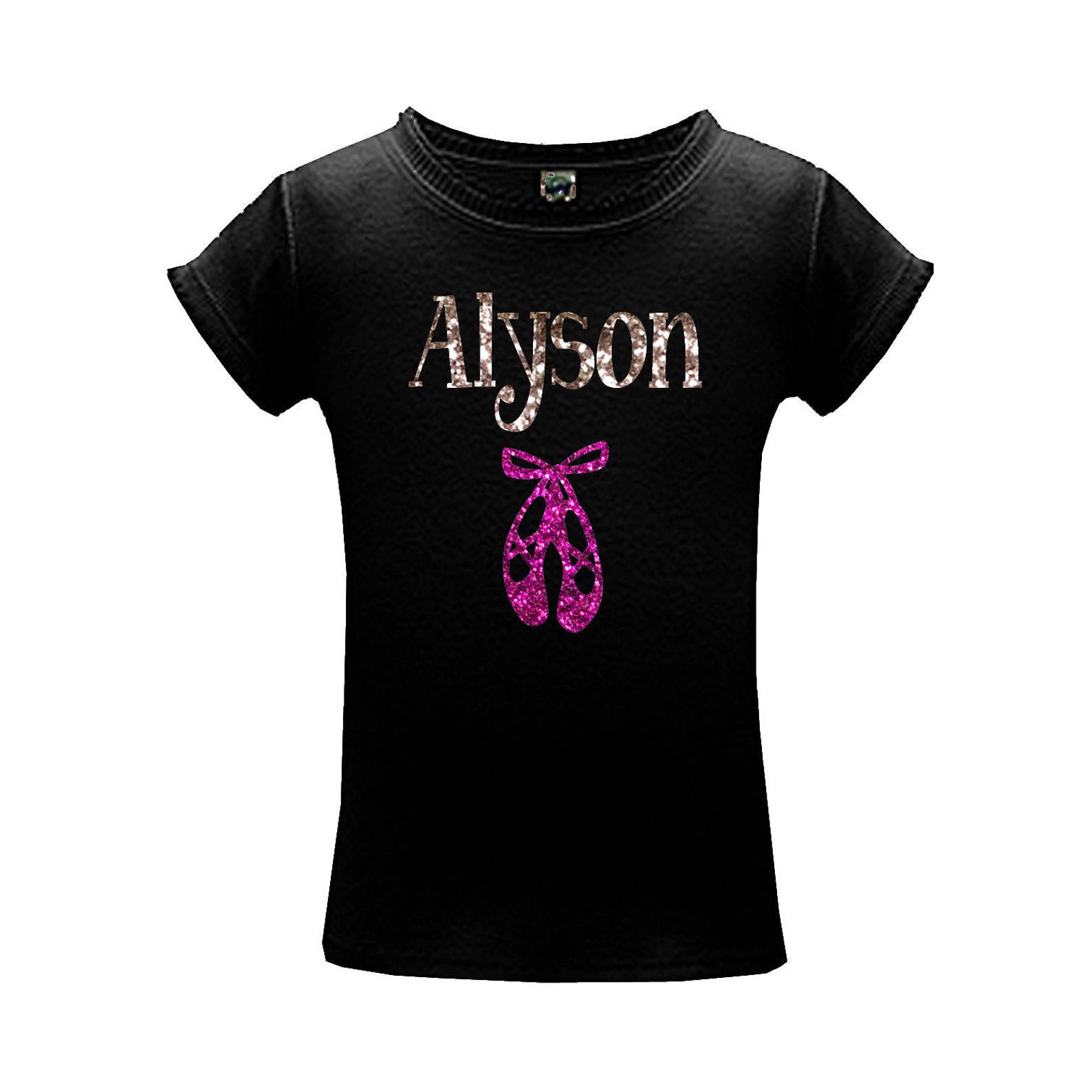 dance glitter shirt, personalized name with sparkle ballet shoes, gift for girls