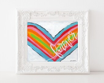 Forever Heart Painting, Art Print, Heart Art, Colorful Valentines Day Decor, Mixed Media, One little word, Love painting, wedding gift