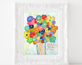 Bright colorful Flower bouquet painting, art print, vase of flowers, happy art, 8x10, 11x14 inch art prints
