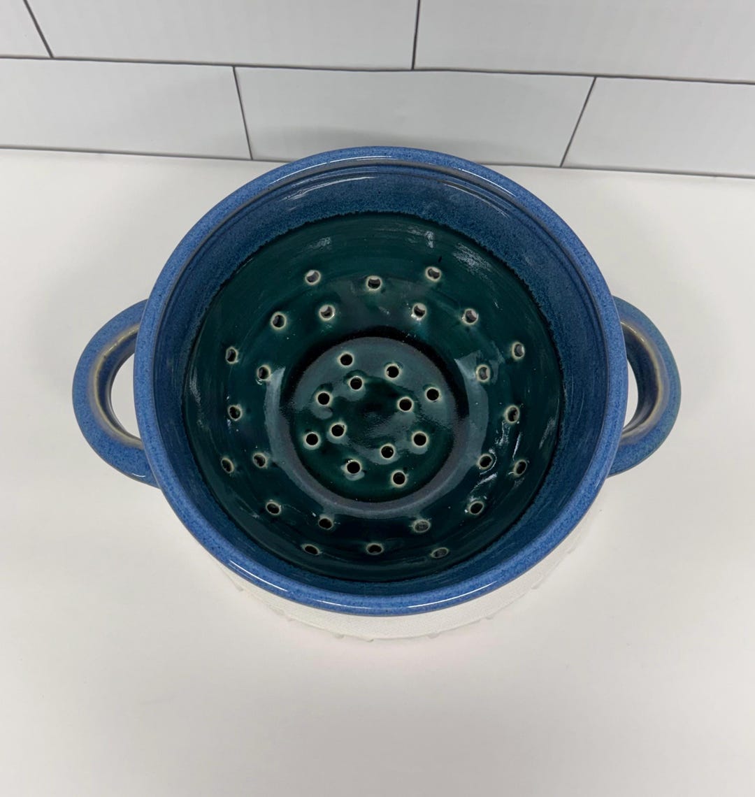 Handmade Ceramic Berry Bowl Colander – Teal and Blue Wheel-thrown ...