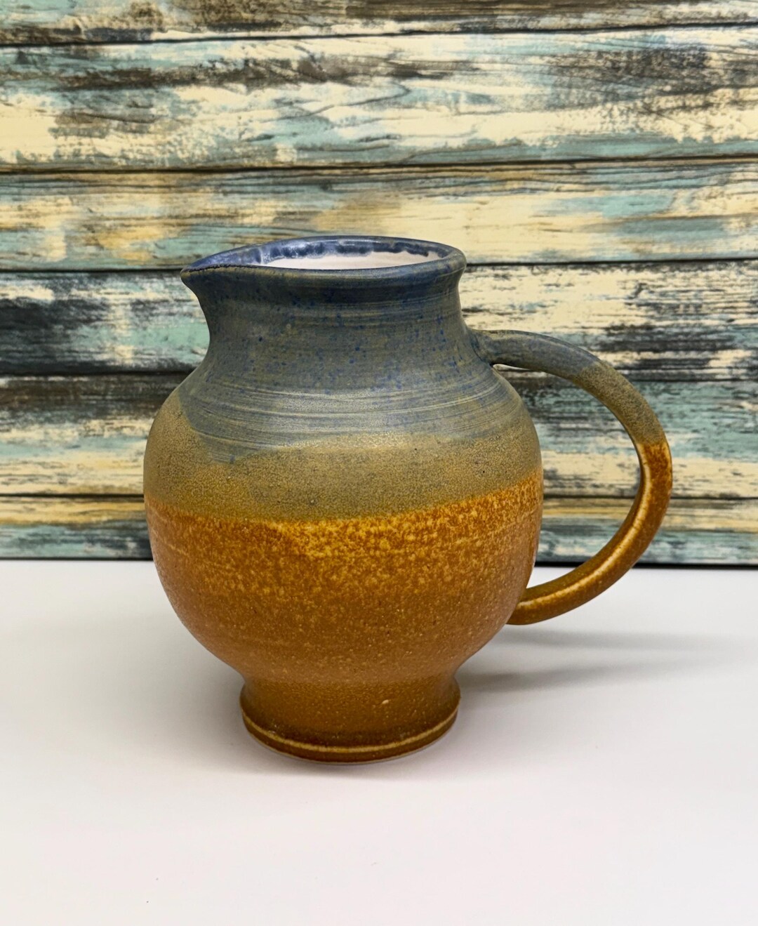 Handmade Ceramic Pitcher, Blue and Amber Glaze, 54 Oz - Etsy