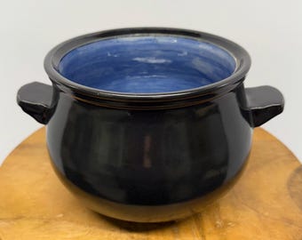 Handmade Porcelain Halloween Cauldron – Black with Blue Interior