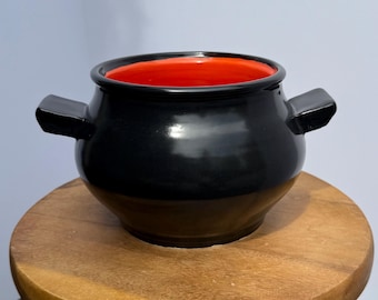 Handmade Porcelain Halloween Cauldron – Black with Orange Interior