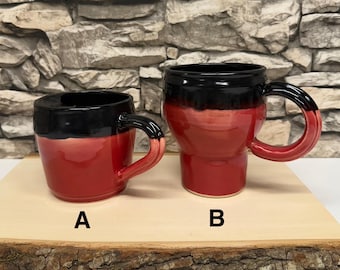 Handgemachte Keramik Moustache Becher - Rot & Schwarz - Becher A oder Becher B