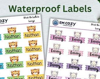 Personalized Name Labels, School Supply Tags, Custom Name Back to School Labels, Waterproof and Dishwasher Safe, Water Bottle, Notebook Tags