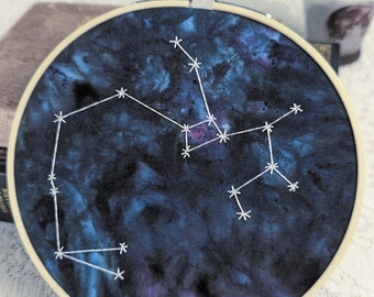 Zodiac Constellation Embroidery - Ice Dyed Fabric Hand Embroidered with Astrological Sign Constellations