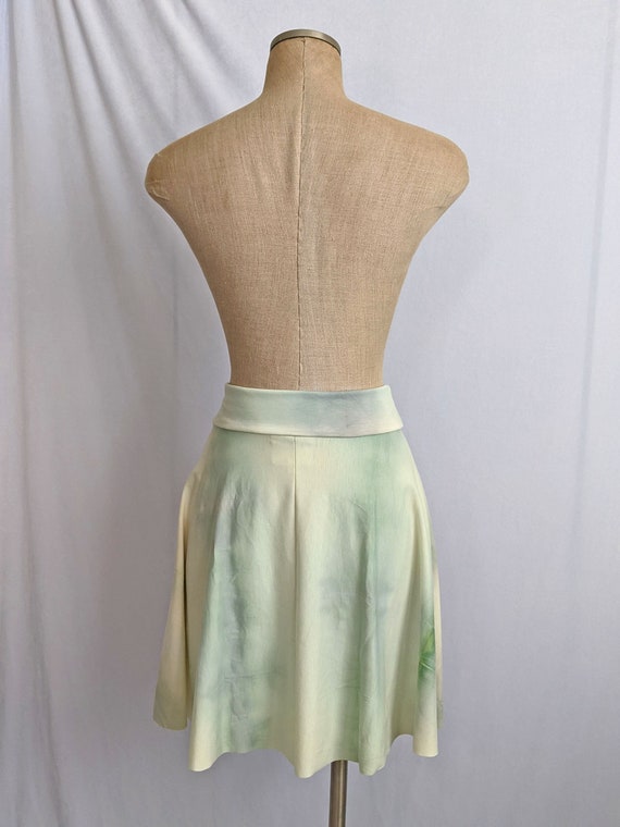 Half Circle Bias Cut Neutral Rainbow Print Knit Stretch Skirt w Fold over Waist