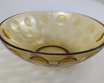 Vintage Amber Mid Century Modern Bubble Glass Bowl, Decorative Dish