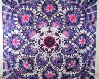 Large Mandala Tie Dye Tapestry - 100% Organic Cotton Sateen  - Ice Dye - 55x52 T222