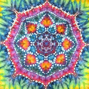 XL Regenbogen Mandala Tie Dye Wandteppich 200 x 230 cm - 100% Baumwollsatin - Ice Dye - T238