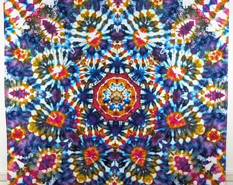 Large Mandala Tie Dye Tapestry - 100% Organic Cotton Sateen  - Ice Dye - 53x56 - T173