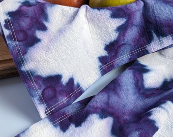 Shibori Ice Dyed Tea Towel - Dish Towel Set - 100% Cotton Hand Dyed, Handmade (2 Matching Towels)