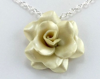 Pastel Yellow Rose Pendant - Simple Rose Necklace - Yellow Rose Necklace - Bridesmaid, Wedding Jewelry - Polymer Clay - MADE to ORDER