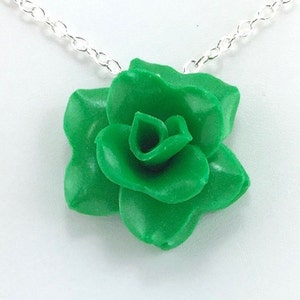 Green Rose Pendant - Simple Rose Necklace - Green Rose Necklace  - Bridesmaid, Wedding Jewelry - Polymer Clay - MADE to ORDER