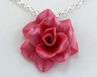 Light Tomato Red Rose Pendant - Simple Rose Necklace - Pink Rose Necklace  - Bridesmaid, Wedding Jewelry - Polymer Clay - MADE to ORDER