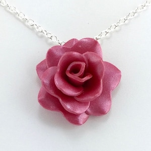 Light Pomegranate Rose Pendant - Simple Rose Necklace - Pink Rose Necklace - Bridesmaid, Wedding Jewelry - Polymer Clay - MADE to ORDER