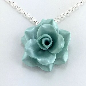 Light Turquoise Blue Rose Pendant - Simple Rose Necklace - Blue Rose Necklace - Bridesmaid, Wedding Jewelry - Polymer Clay - MADE to ORDER