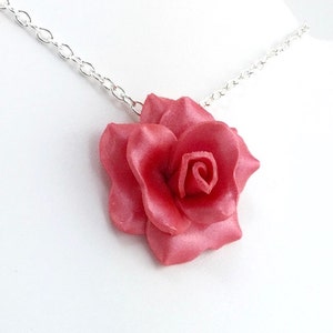 Sunset Pink Rose Pendant - Simple Rose Necklace - Sunset Pink Rose Necklace - Bridesmaid, Wedding Jewelry - Polymer Clay - MADE to ORDER