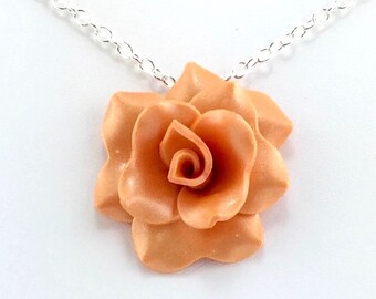 Light Orange Rose Pendant - Simple Rose Necklace - Orange Rose Necklace  - Bridesmaid, Wedding Jewelry - Polymer Clay - MADE to ORDER