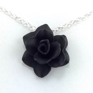 Matte Black Rose Pendant - Simple Rose Necklace - Matte Black Rose Necklace  - Bridesmaid, Wedding Jewelry - Polymer Clay - MADE to ORDER