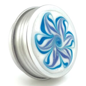 Small Flower Treasure Box - Purple & Blue Flower Jewelry Box - Screw Top Trinket Box - Round Metal Pill Box - Handmade #208 - Ready to Ship