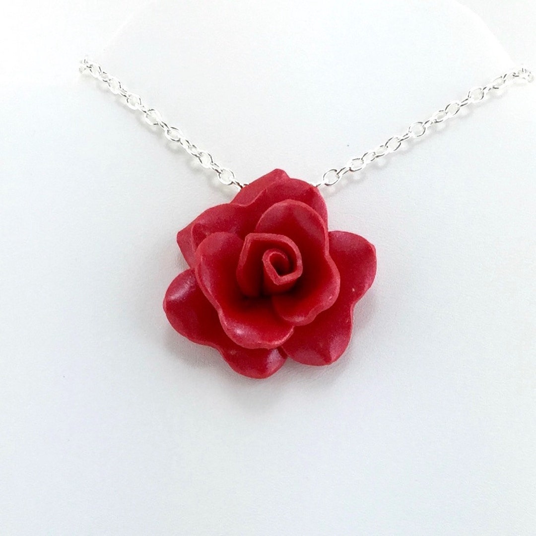 Medium Tomato Red Rose Pendant Simple Rose Necklace Dark - Etsy