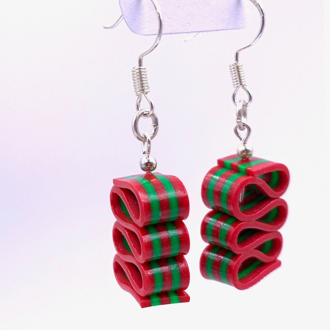 Small Ribbon Candy Earrings Christmas Dangle Earring Red & Etsy