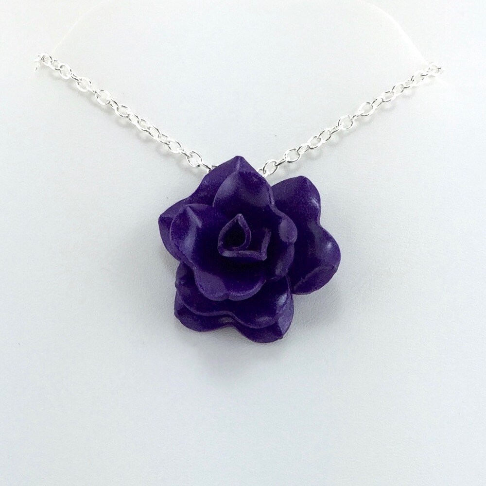 Jenna Asymmetrical Necklace in Lavender Purple Rose with Black Beads. FREE  EARRINGS