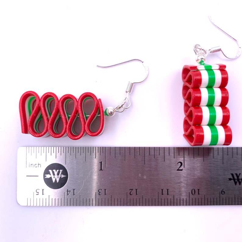 Ribbon Candy Earrings Christmas Dangle Earring Red White Etsy