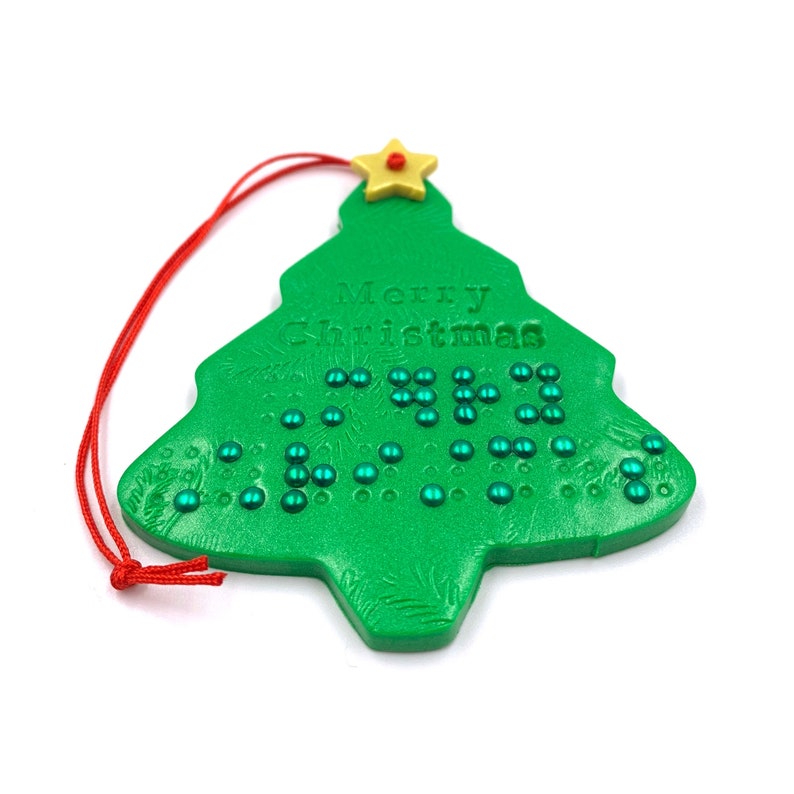 Braille Christmas Tree Ornament Merry Christmas in Green Etsy