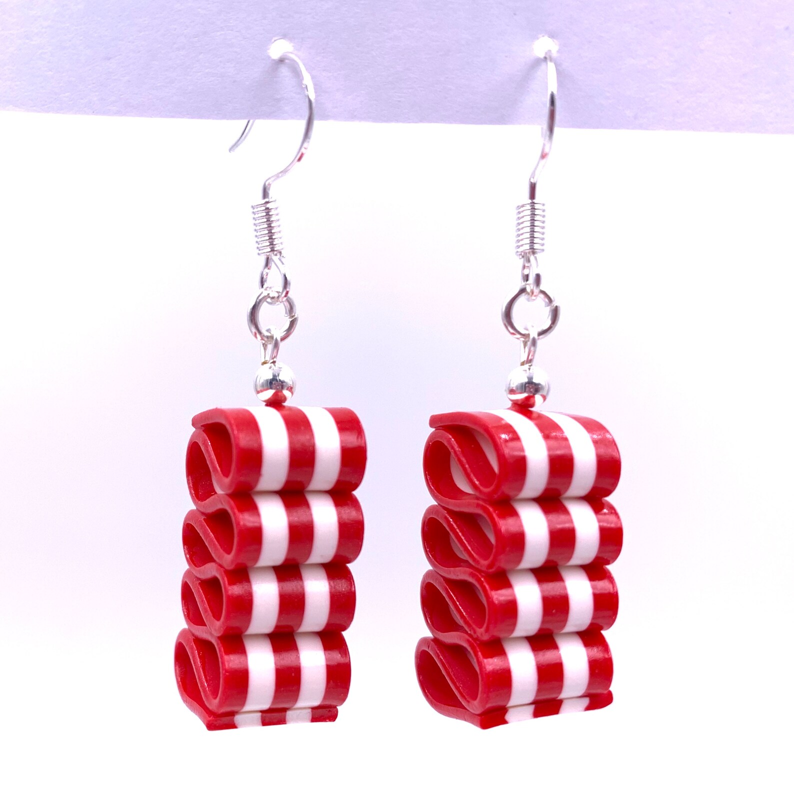 Ribbon Candy Earrings Christmas Dangle Earring Red & White Etsy