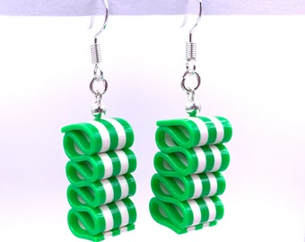 Ribbon Candy Earrings - Christmas Dangle Earring - Green & White Stripe - Holiday Earrings - Handmade, Polymer Clay - RC#2 GW