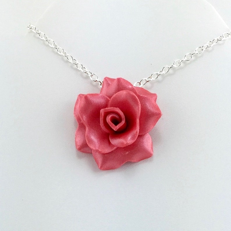 Sunset Pink Rose Pendant Simple Rose Necklace Sunset Pink - Etsy