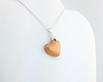 Light Orange Clay Heart Pendant - Simple Heart Necklace - Light Orange Heart Necklace  - Wedding Jewelry, Bridesmaid Necklace - MADE toORDER