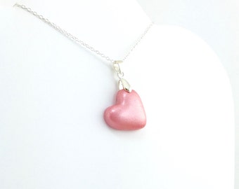 Light Sunset Pink Heart Pendant - Simple Clay Heart Necklace - Pink Heart Necklace  - Wedding Jewelry, Bridesmaid Necklace - MADE to ORDER