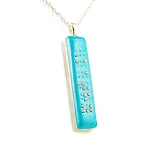 Skinny Braille Necklace -Personalized Braille Pendant, up to 8 letters - Name Necklace - Vertical Pendant - Choice of Color - MADE to ORDER