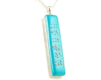 Skinny Braille Necklace -Personalized Braille Pendant, up to 8 letters - Name Necklace - Vertical Pendant - Choice of Color - MADE to ORDER