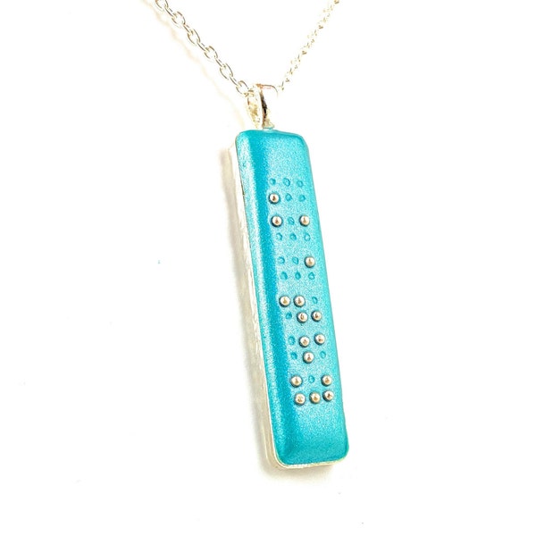 Skinny Braille Necklace -Personalized Braille Pendant, up to 8 letters - Name Necklace - Vertical Pendant - Choice of Color - MADE to ORDER