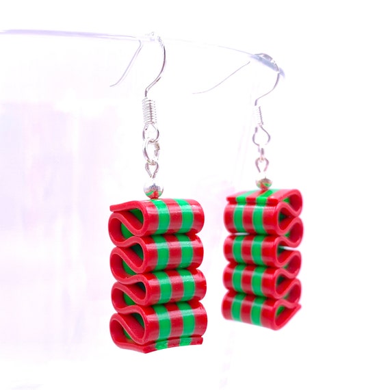Ribbon Candy Earrings Christmas Dangle Earring Red & Green Etsy