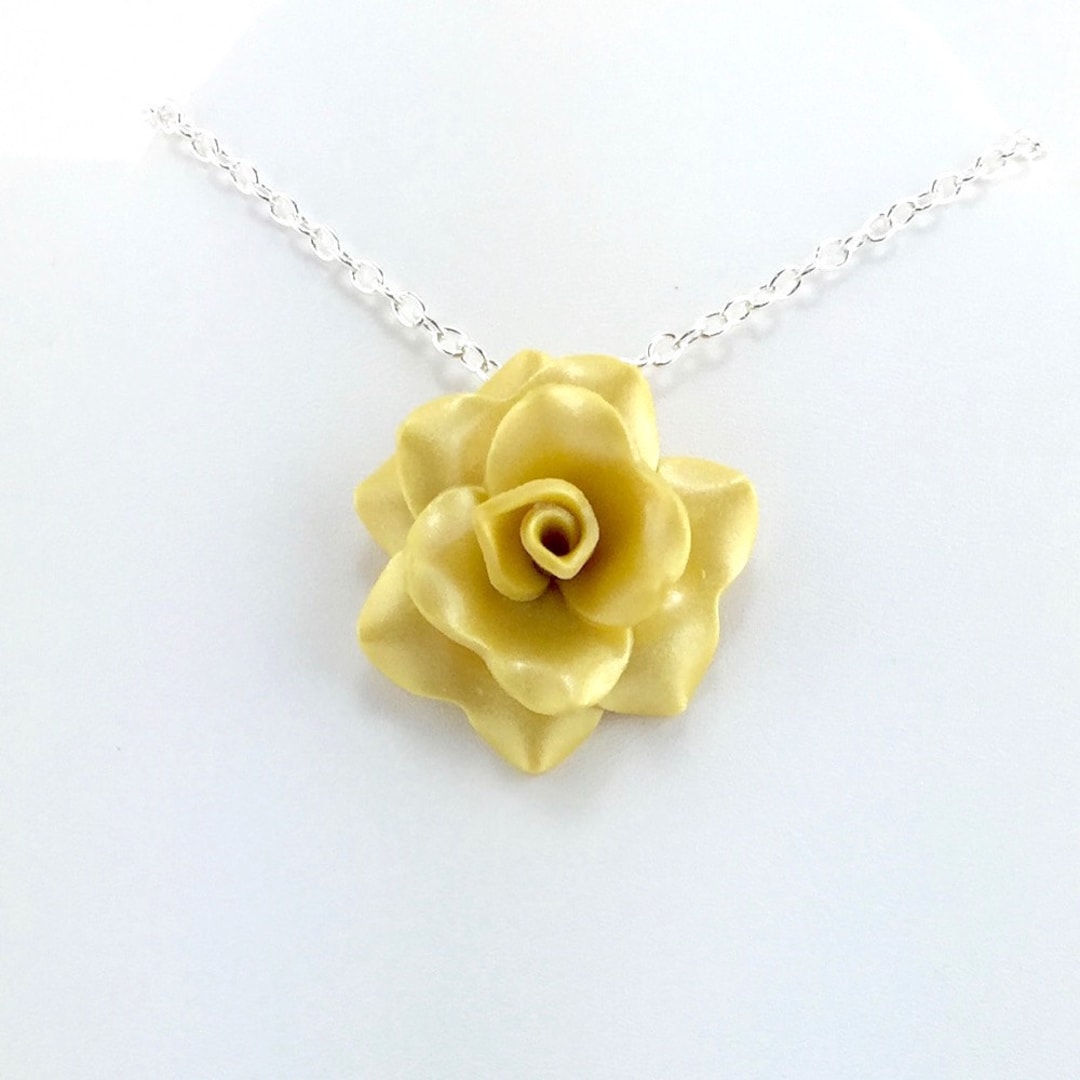 Light Golden Yellow Rose Pendant - Simple Rose Necklace - Yellow Rose ...