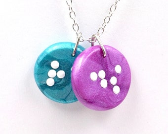 Double Medium Round Braille Pendant Necklace - 1-2 Letters on Each - Large Dots - Initials, Personalized, Custom - Made to Order