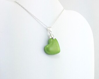 Bright Green Heart Pendant - Simple Heart Necklace - Bright Green Heart Necklace  - Wedding Jewelry, Bridesmaid Necklace - MADE to ORDER