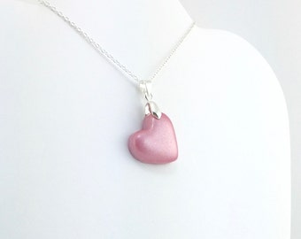 Pastel Pink Heart Pendant - Simple Clay Heart Necklace - Pastel Pink Heart Necklace  - Wedding Jewelry, Bridesmaid Necklace - MADE to ORDER