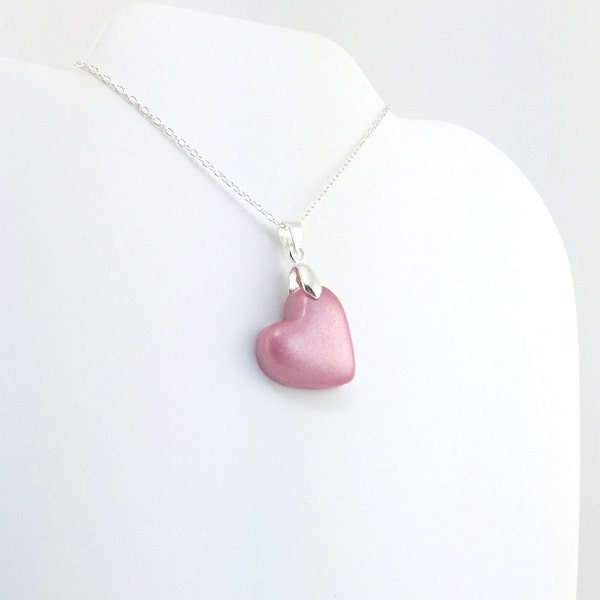 Pastel Pink Heart Pendant - Simple Clay Heart Necklace - Pastel Pink Heart Necklace  - Wedding Jewelry, Bridesmaid Necklace - MADE to ORDER