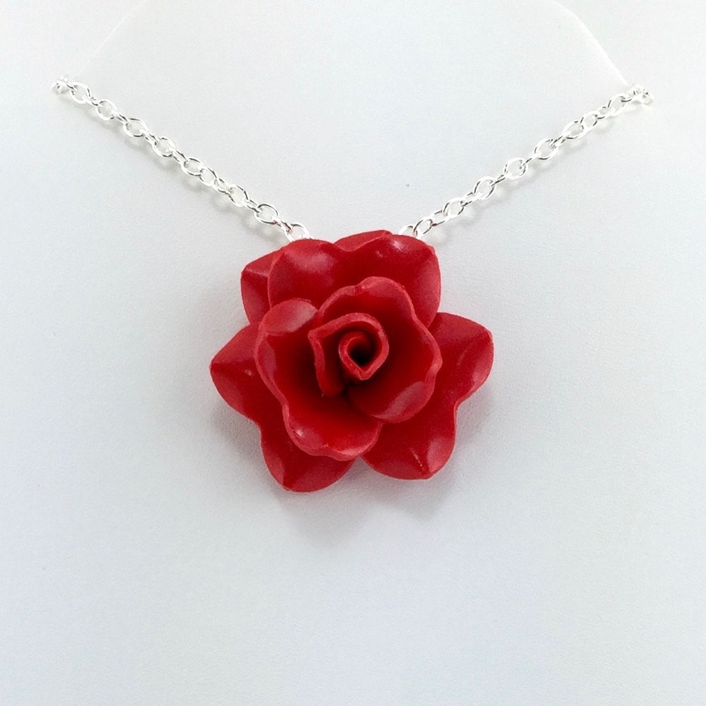 Tomato Red Rose Pendant Simple Rose Necklace Red Rose | Etsy