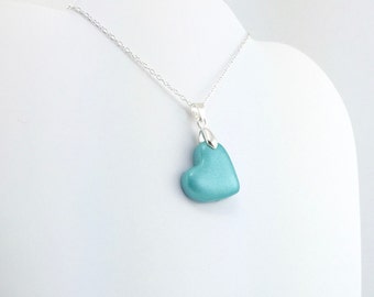 Light Peacock Blue Heart Pendant - Simple Heart Necklace - Peacock Blue Heart Necklace  - Wedding Jewelry, Bridesmaid Necklace - MADEtoORDER