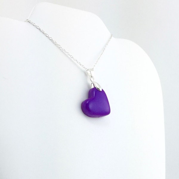 Bright Purple Heart Pendant - Simple Heart Necklace - Bright Purple Heart Necklace  - Wedding Jewelry, Bridesmaid Necklace - MADE to ORDER