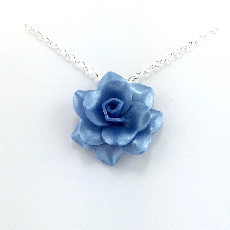 Light Ultramarine Rose Pendant Blue Rose Necklace Royal Etsy