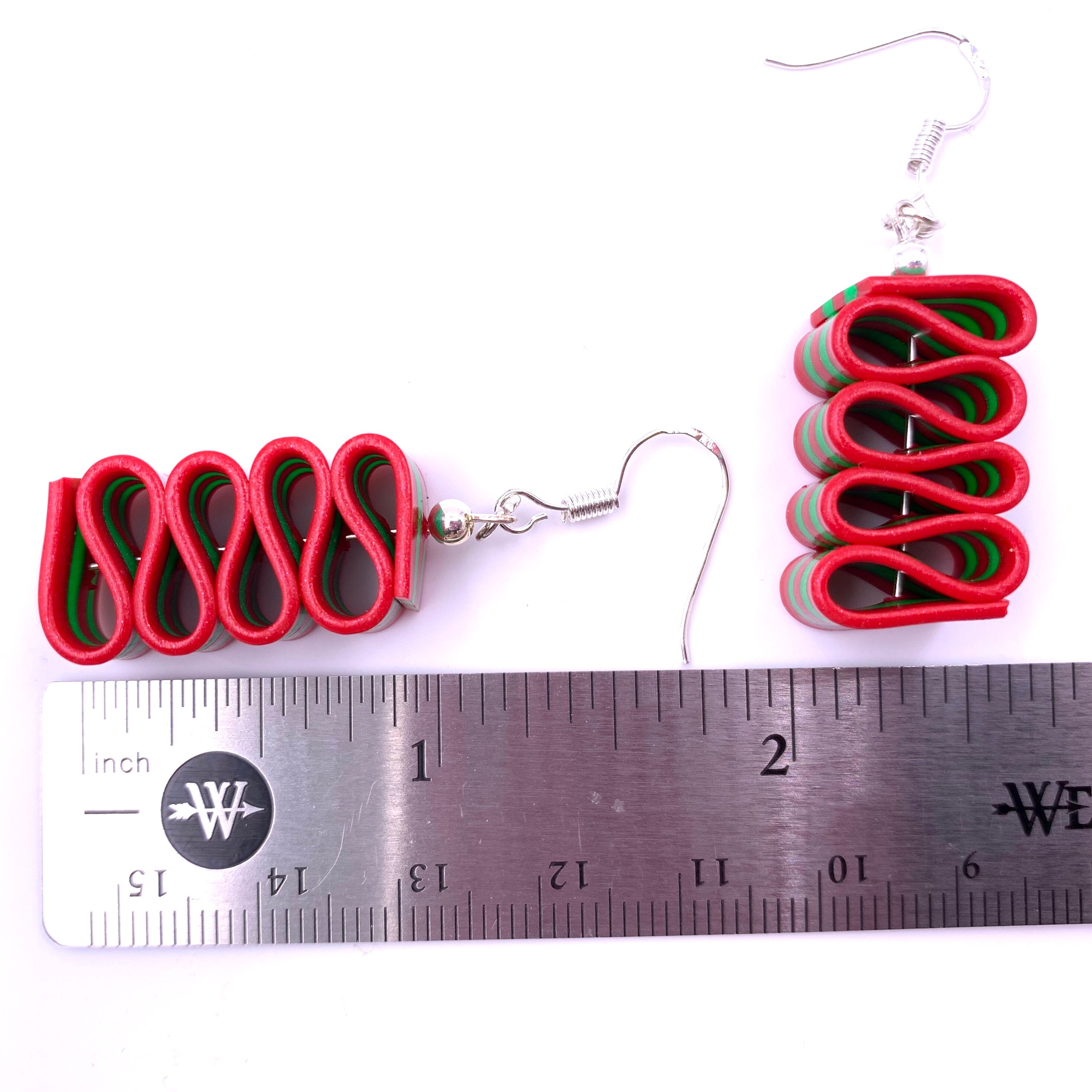 Ribbon Candy Earrings Christmas Dangle Earring Red & Green Etsy