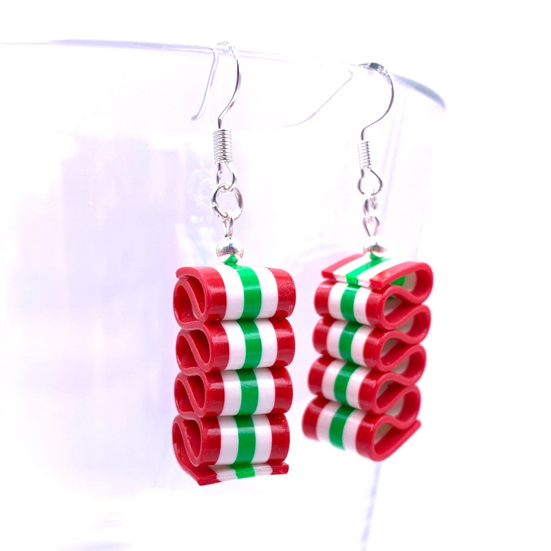 Ribbon Candy Earrings Christmas Dangle Earring Red White Etsy